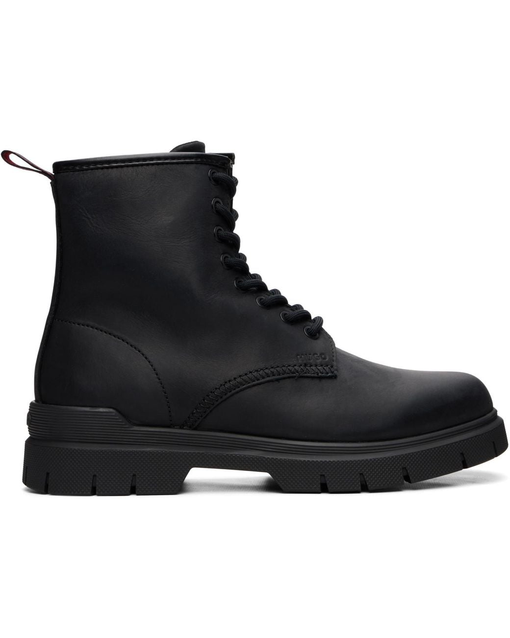 HUGO Black Faux-Leather Combat Boots for men