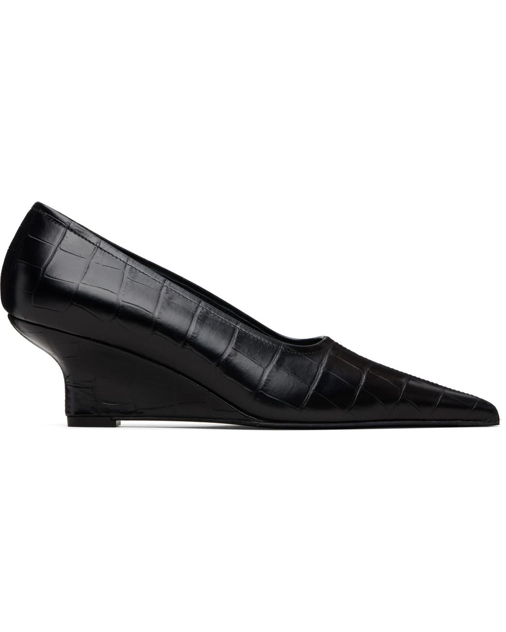 Totême Black Sharp Croco-Embossed Wedge Heels