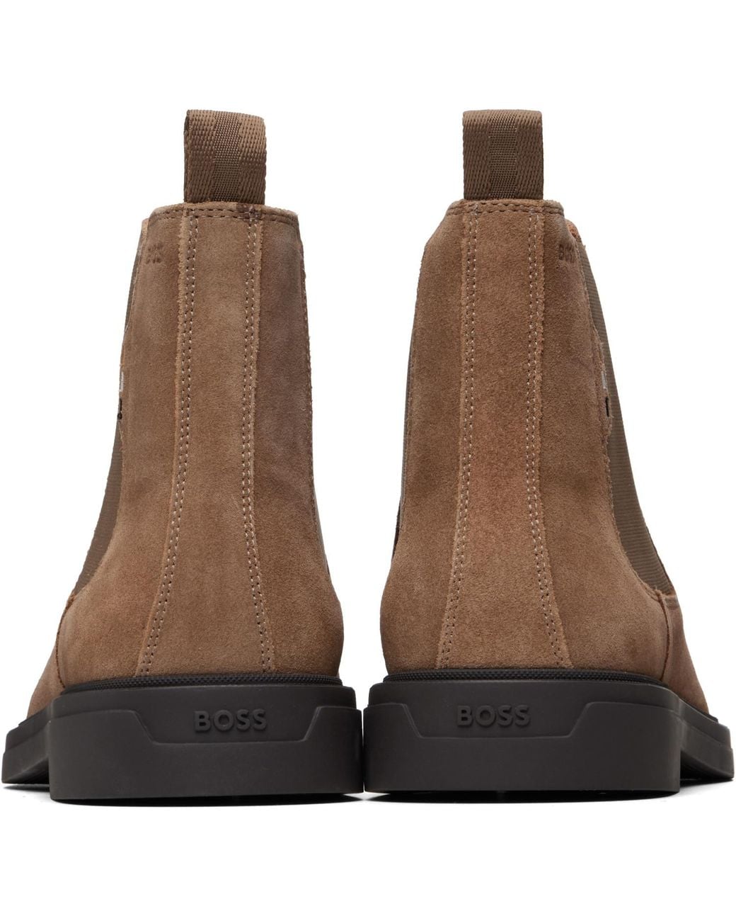BOSS Signature Stitch Suede Chelsea Boots in Brown for Men | Lyst