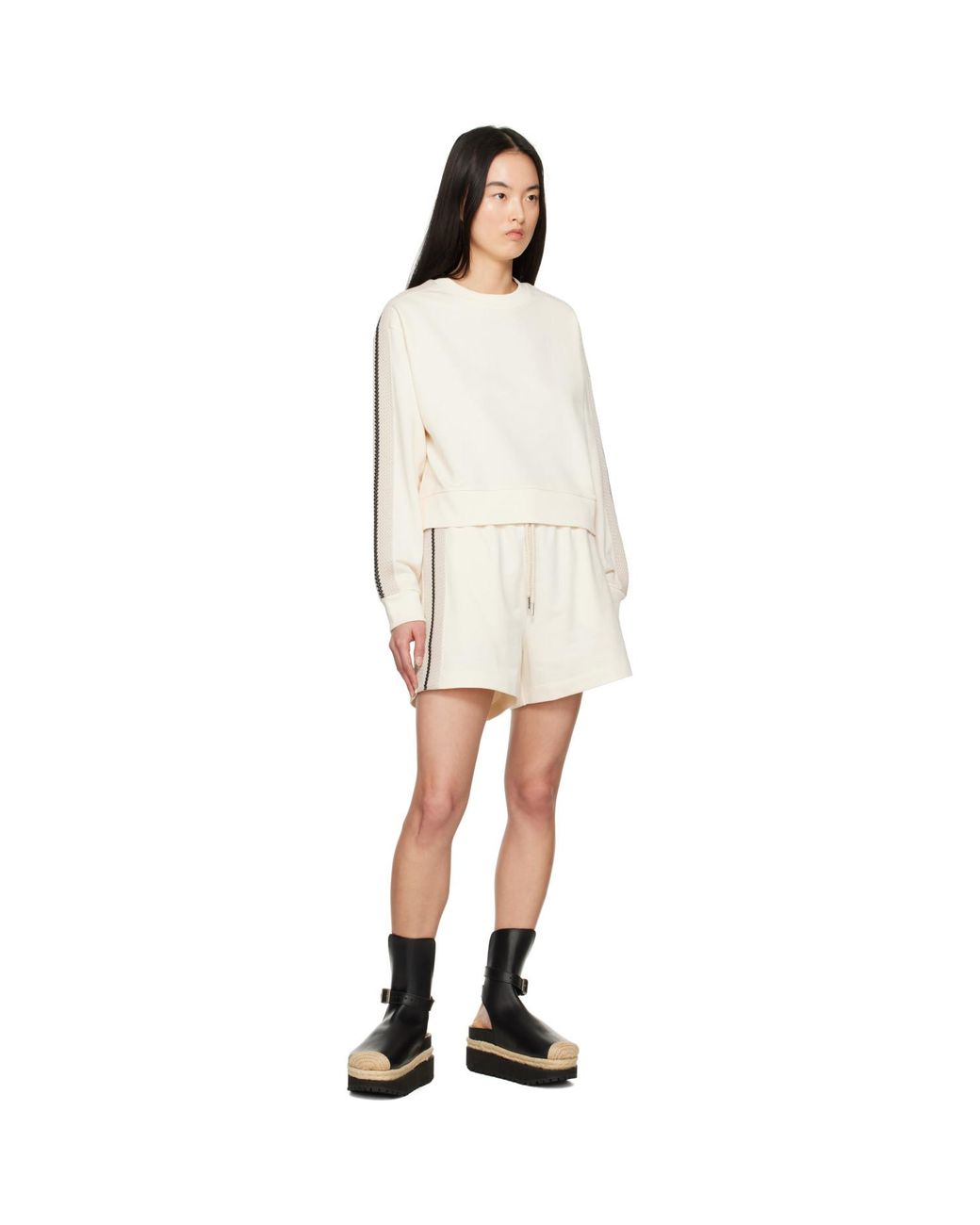 Moncler White Off- Striped Trim Shorts