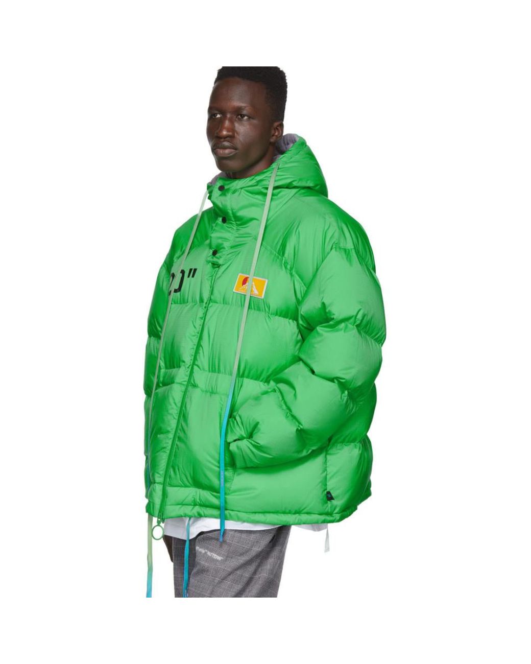 Off-White c/o Virgil Printed Techno Puffer Jacket W/ Hood in Green for Men |