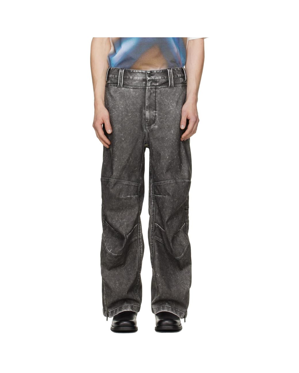 DIESEL Gray Distressed-Effect Faux-Leather Pants for men