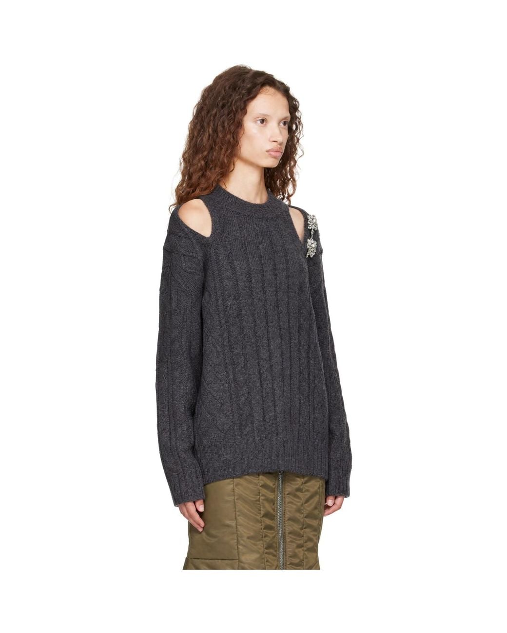 Simone Rocha Black Cable Knit Slash Sweater