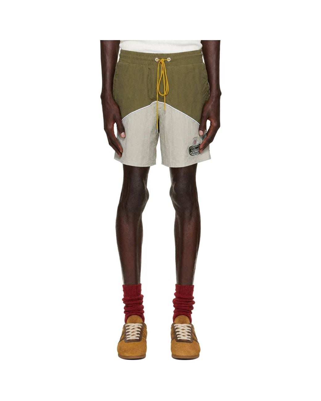 Rhude Green Khaki Desert Racing Track Shorts for men