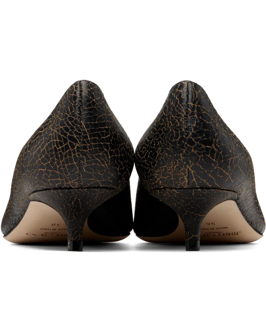 Jimmy Choo Black Amelia 35 Crackled Leather Heels