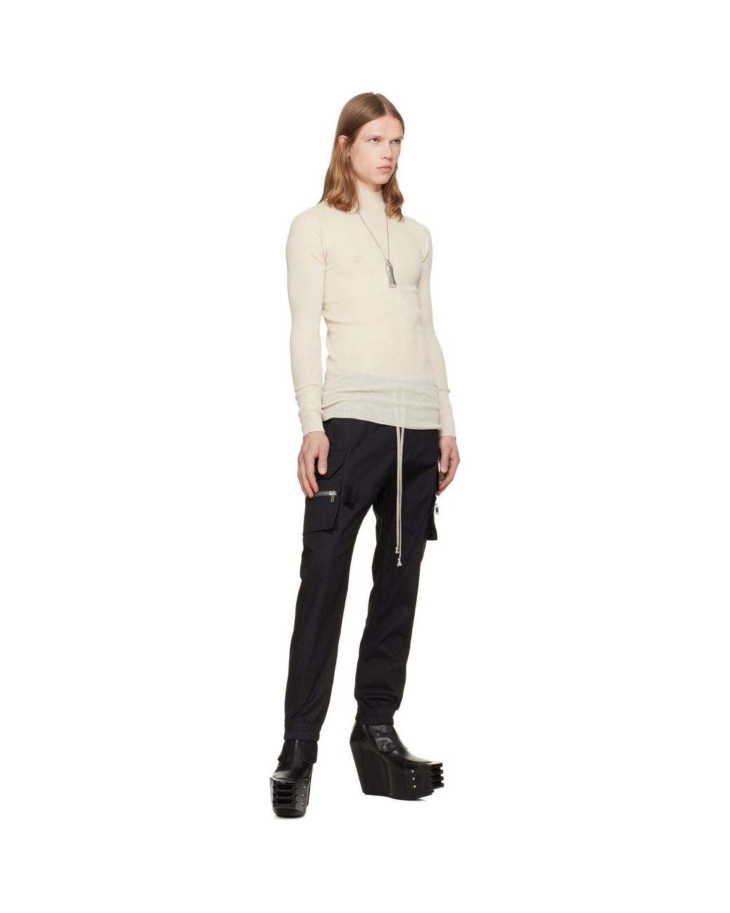 Rick Owens Natural Off- Tower Ribbed Lupetto Sweater for men