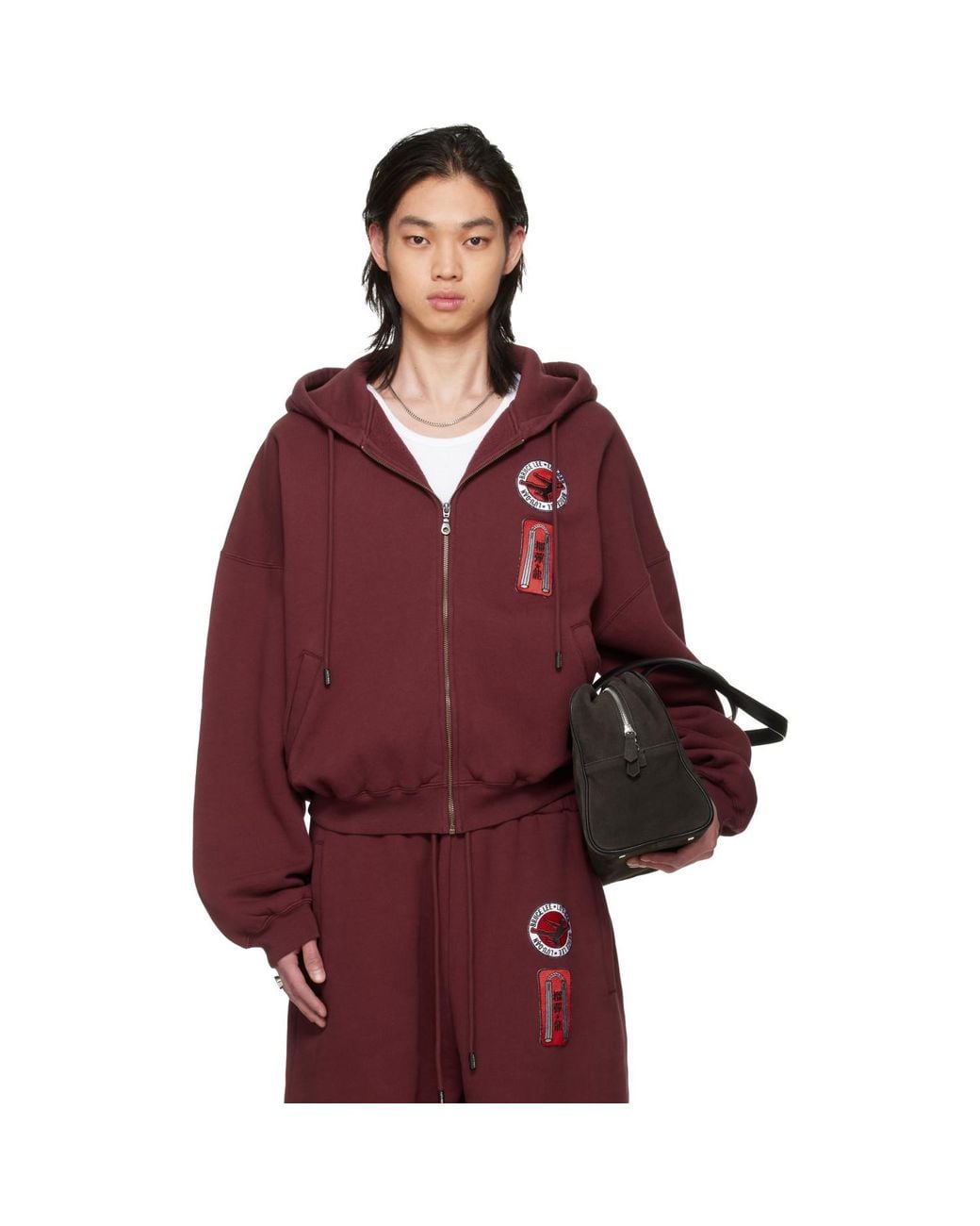 Lu'u Dan Red Bruce Lee X Lựu Đạn Burgundy Zip Hoodie for men