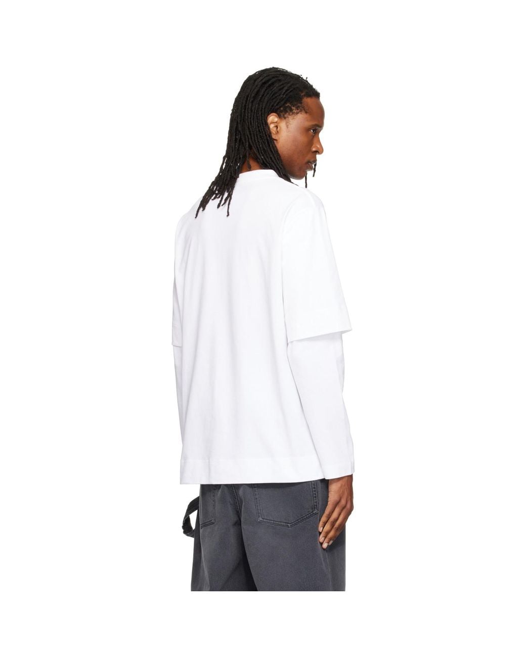 Simone Rocha White Lace Up Hem Layered Long Sleeve T-Shirt for men