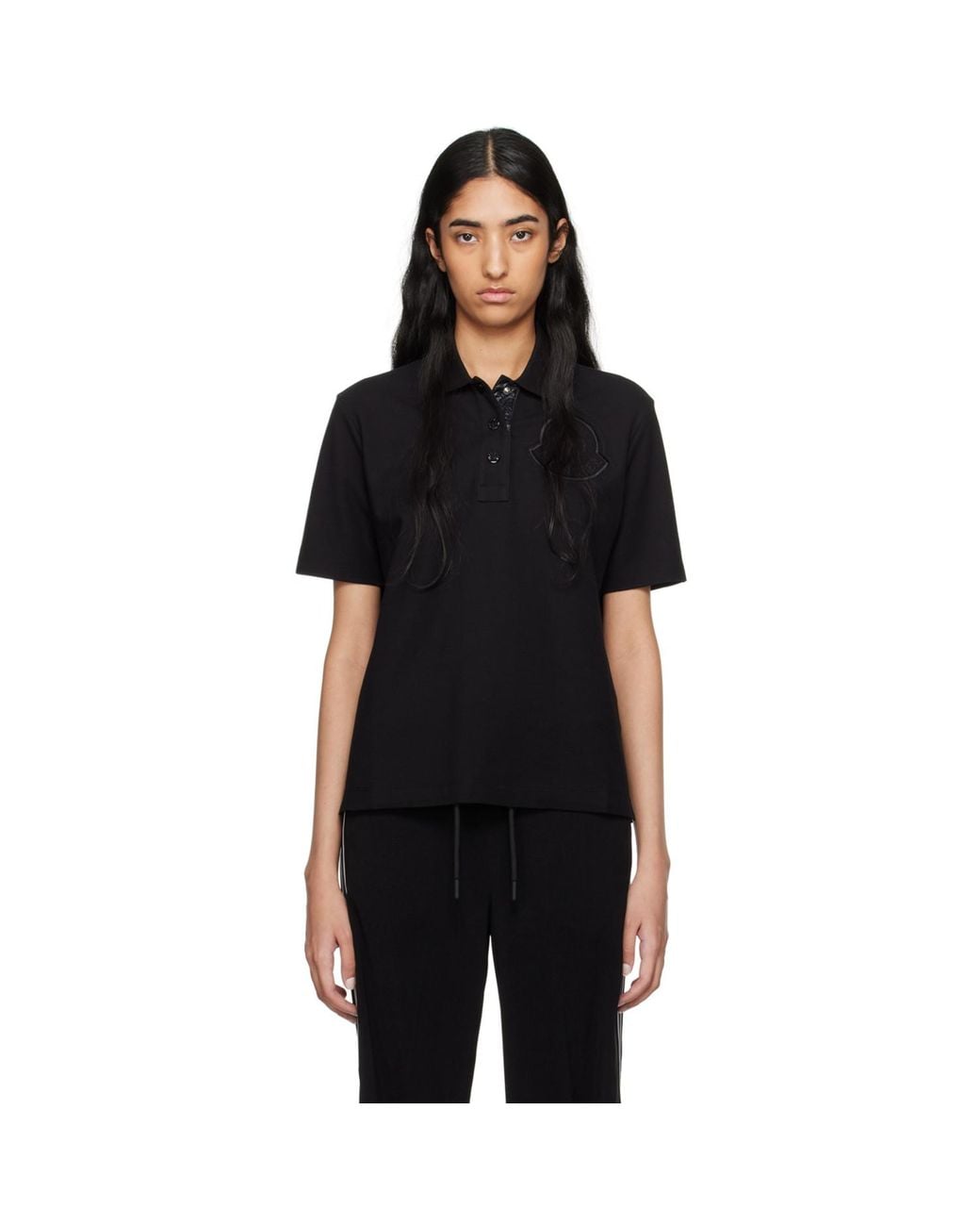 Moncler Black Embroidered-Logo Polo