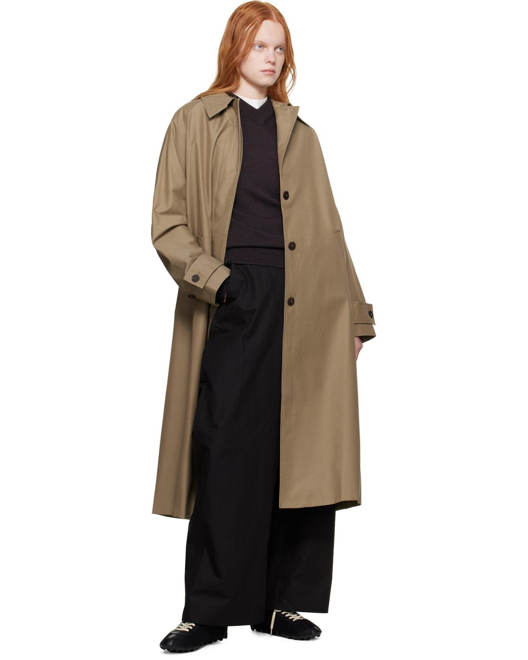 Studio Nicholson Black Taupe Holin Technical Cotton Trench Coat