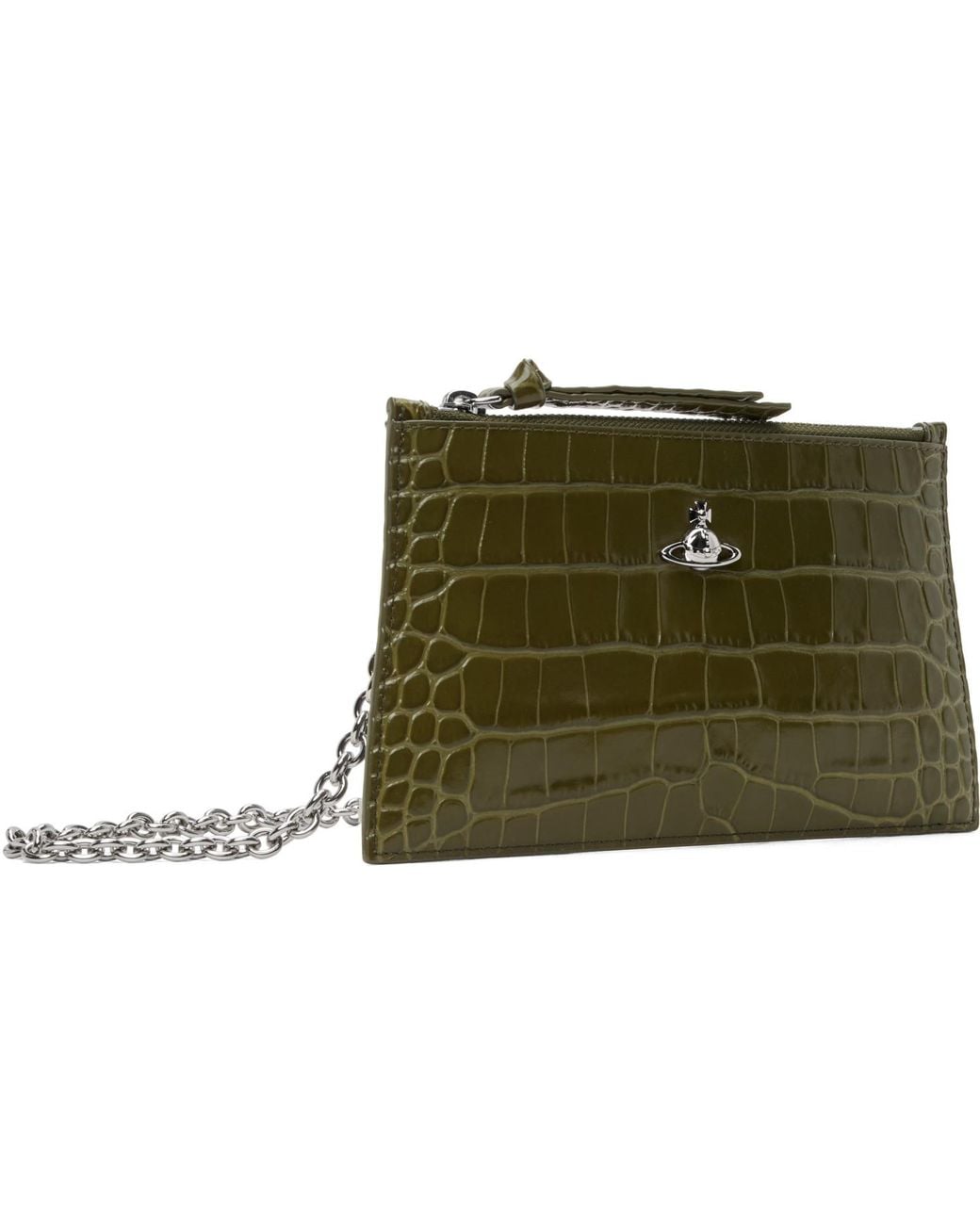 Vivienne Westwood Green Khaki Small Flat Zip Clutch