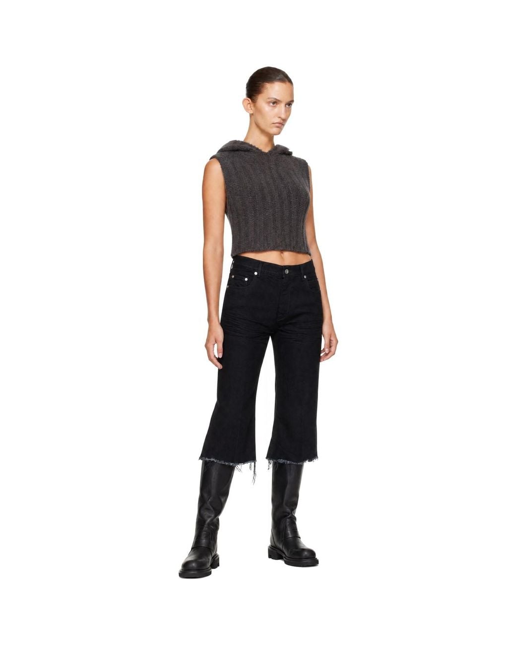 Rick Owens Black Tower Cropped Tank Hoodie