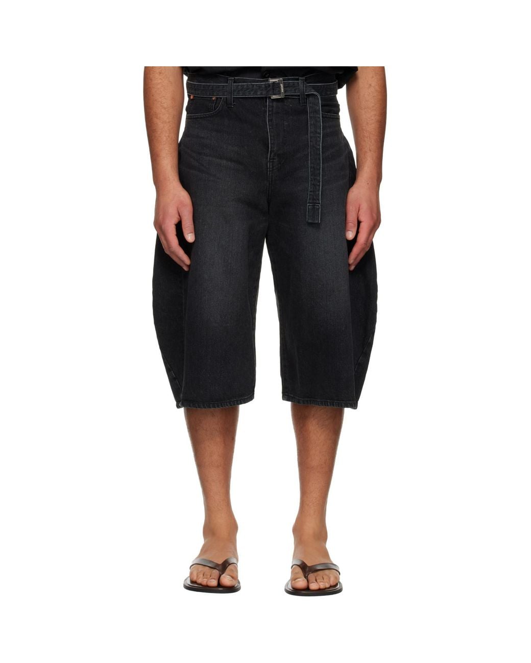 Sacai Black Faded Denim Shorts for men