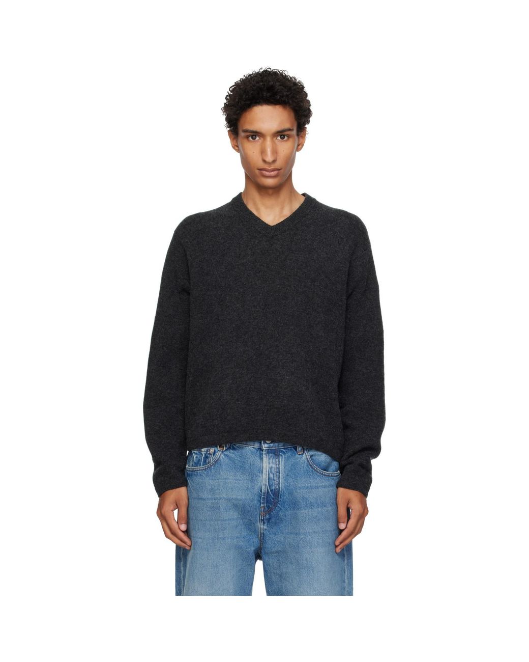 Lady White Co. Black Wool V-Neck Sweater for men