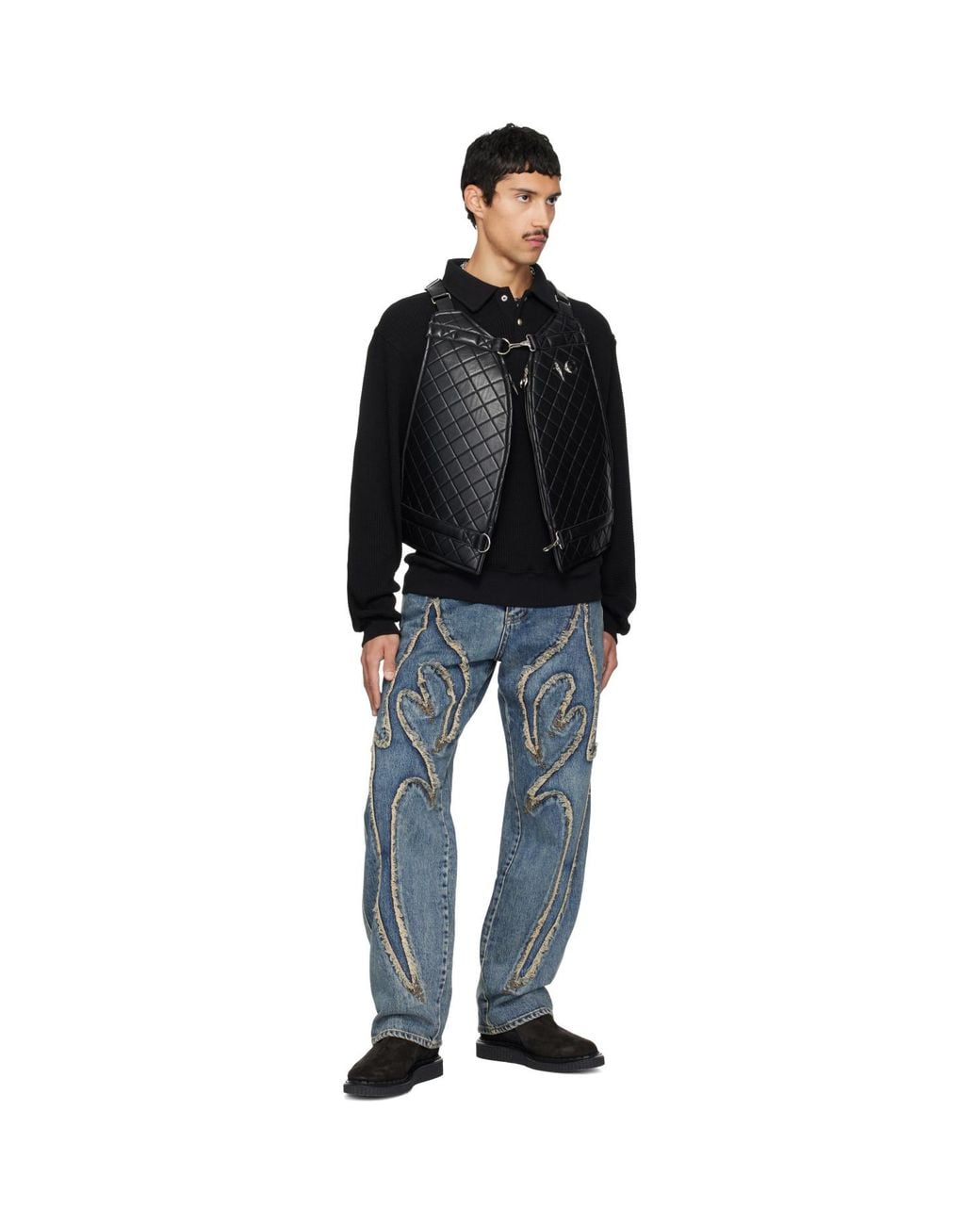 THUG CLUB Black Quilting Life Leather Vest for men