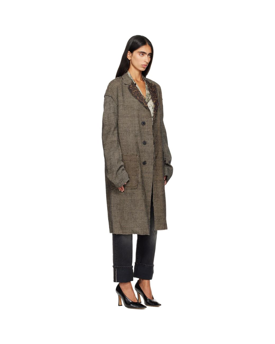 R13 Brown Double Layer Raw Cut Reversible Coat
