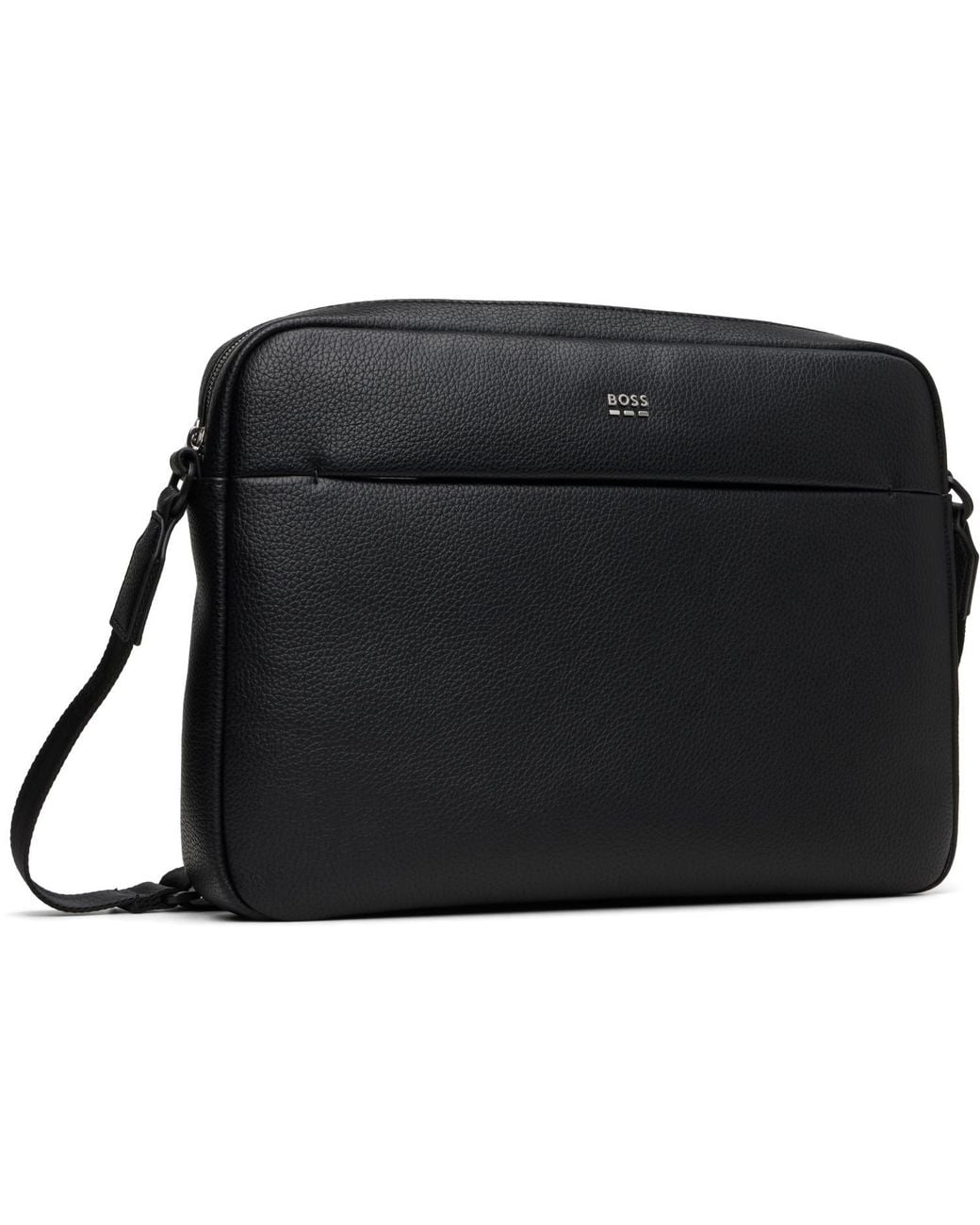 Boss Black Faux-Leather Messenger Bag for men