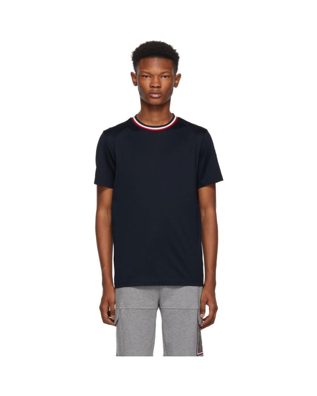Moncler Navy Maglia Contrast Collar T-shirt in Blue for Men | Lyst