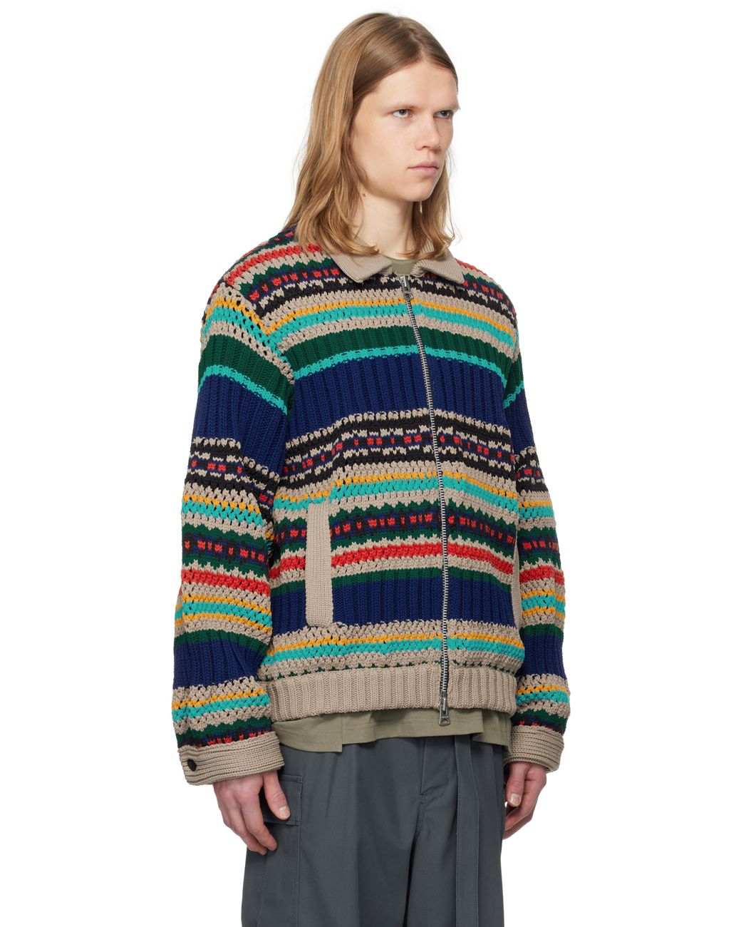 Sacai Mesh Knit Cardigan in Blue for Men | Lyst