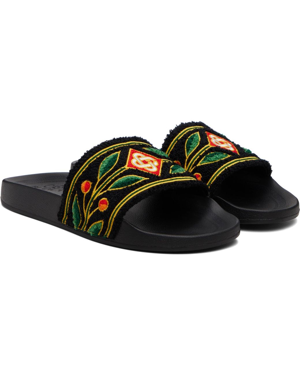 Casablanca Black Embroidered Terry Slides for men