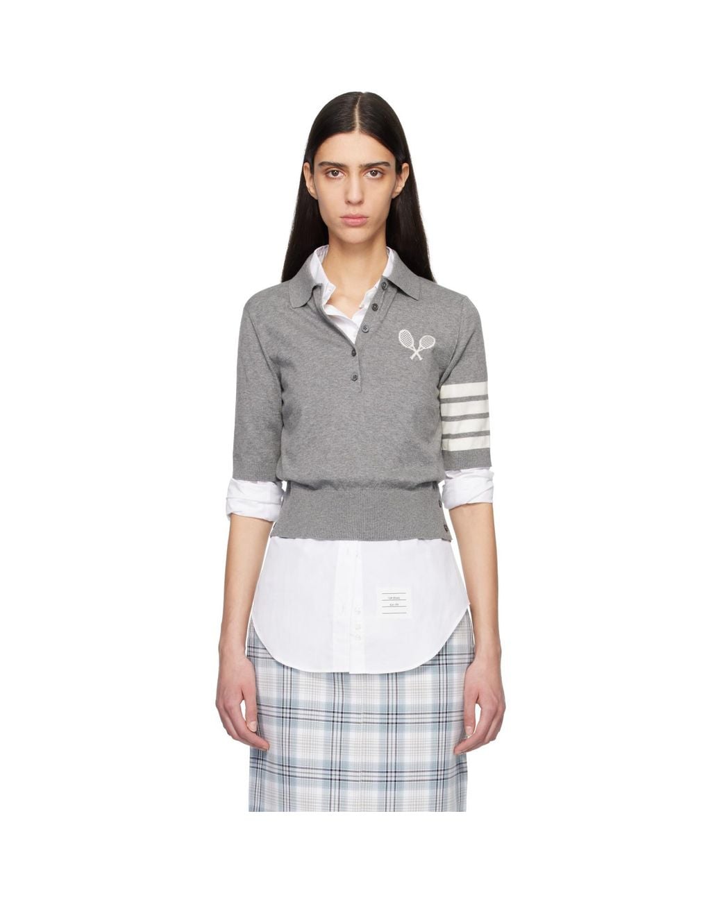 Thom Browne Gray Tennis Racquets Intarsia 4-Bar Polo