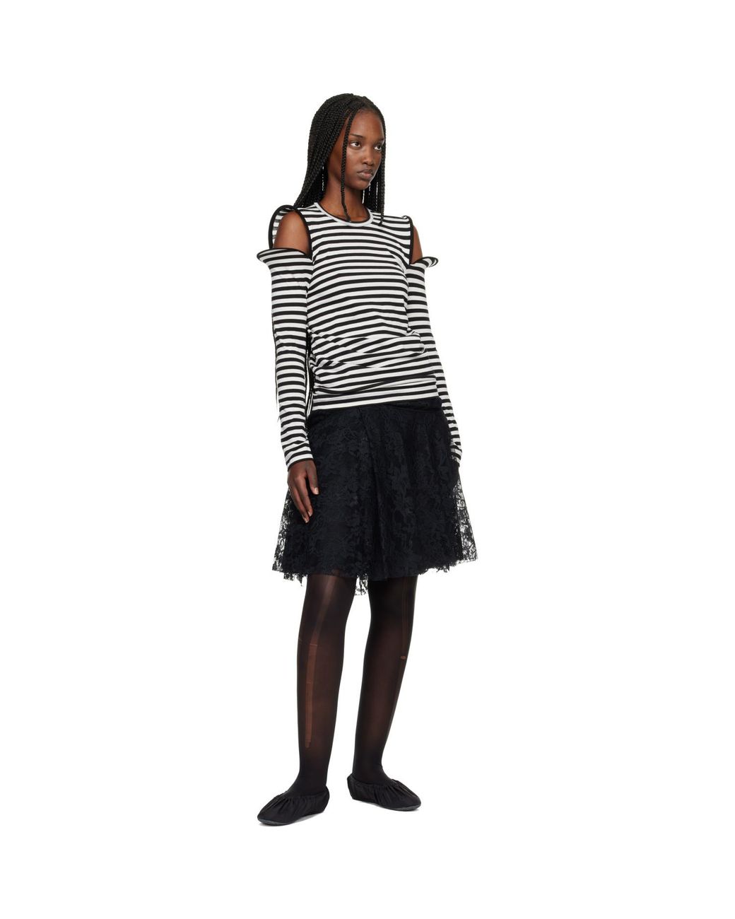 Junya Watanabe Black Nylon Raschel Lace Midi Skirt