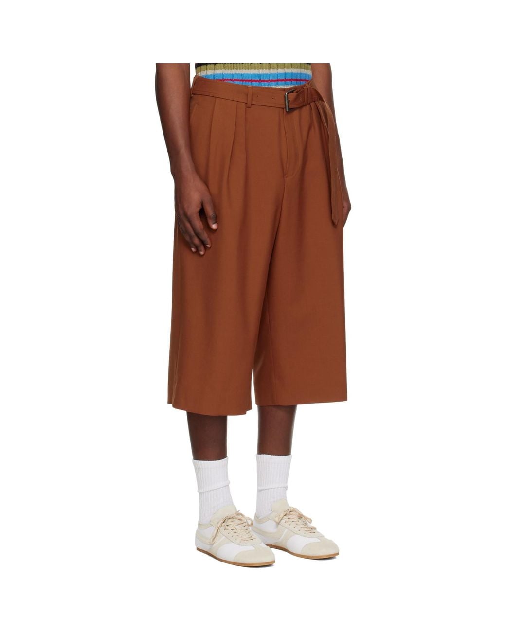 Dries Van Noten Brown Belted Wool Mohair Shorts for men