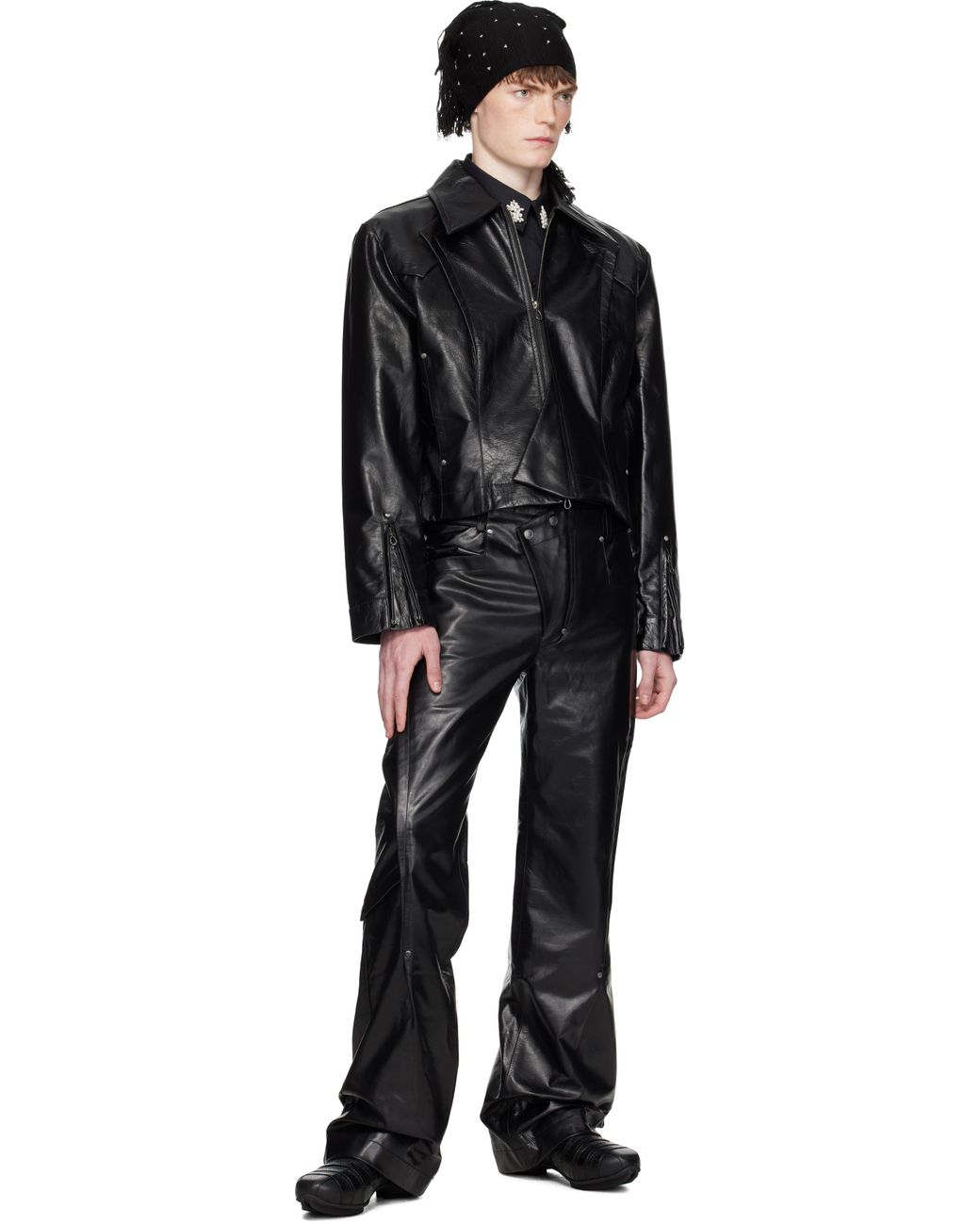 メンズ Kiko Kostadinov ブラック Kraner クロップド レザージャケット