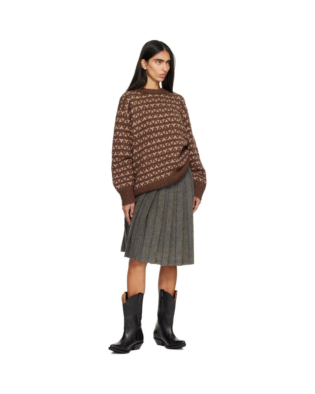 R13 Black Pleated Midi Skirt