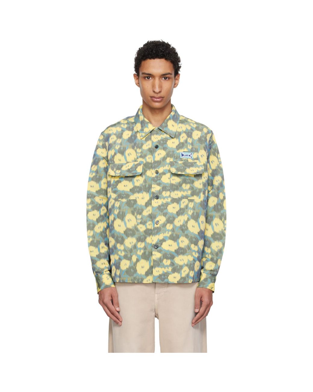 Marni Multicolor Linen Blend Blurry Floral Print Shirt for men