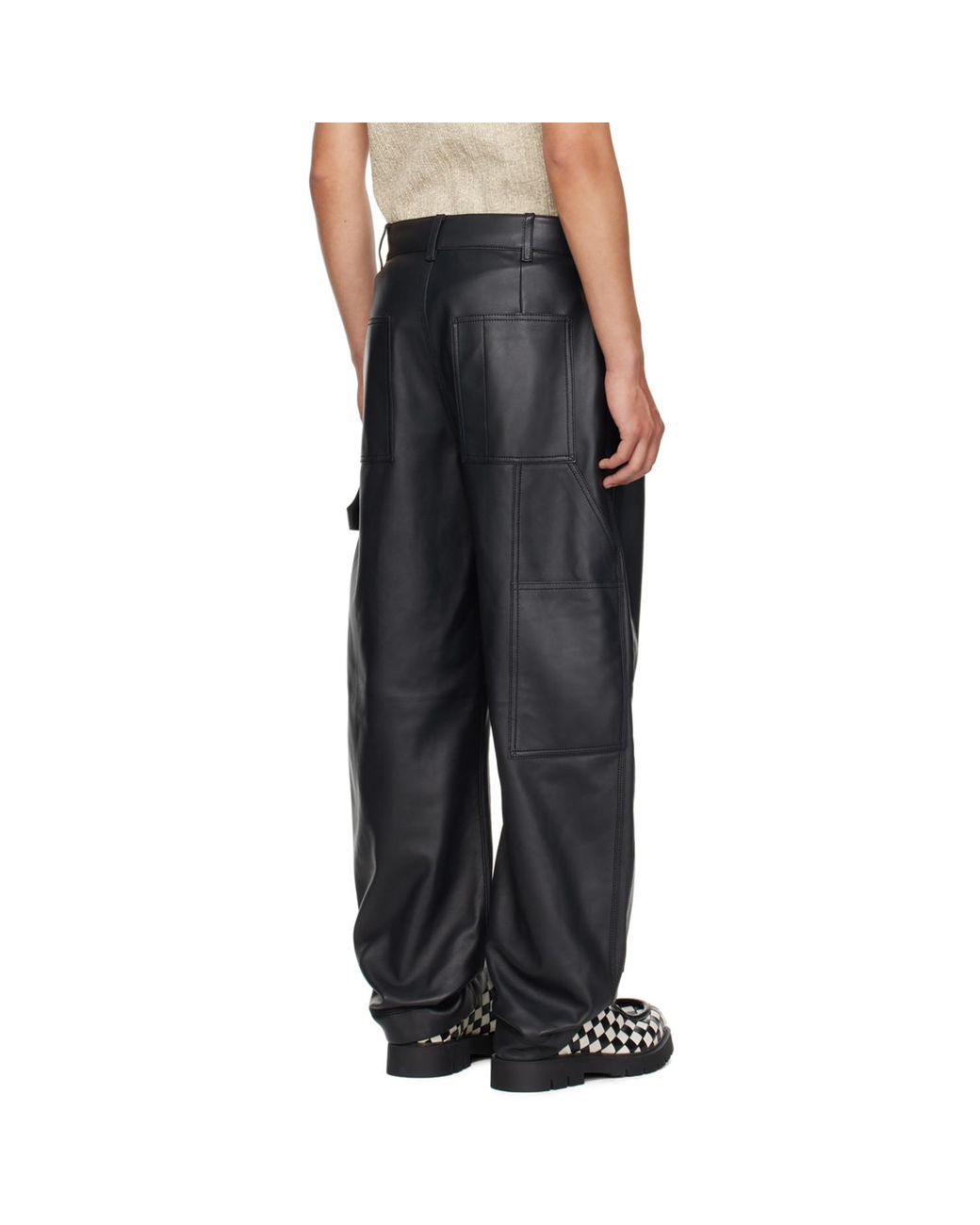Bottega Veneta Black Cargo Leather Pants for men