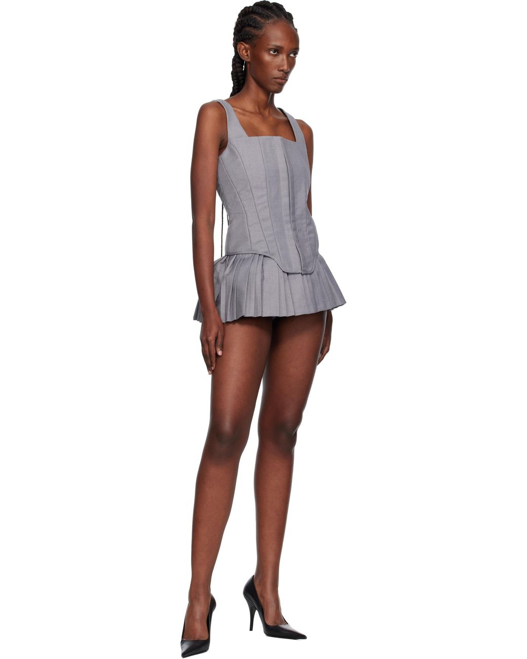 Mini Jupe-Short Ample Grise Pushbutton en coloris Black