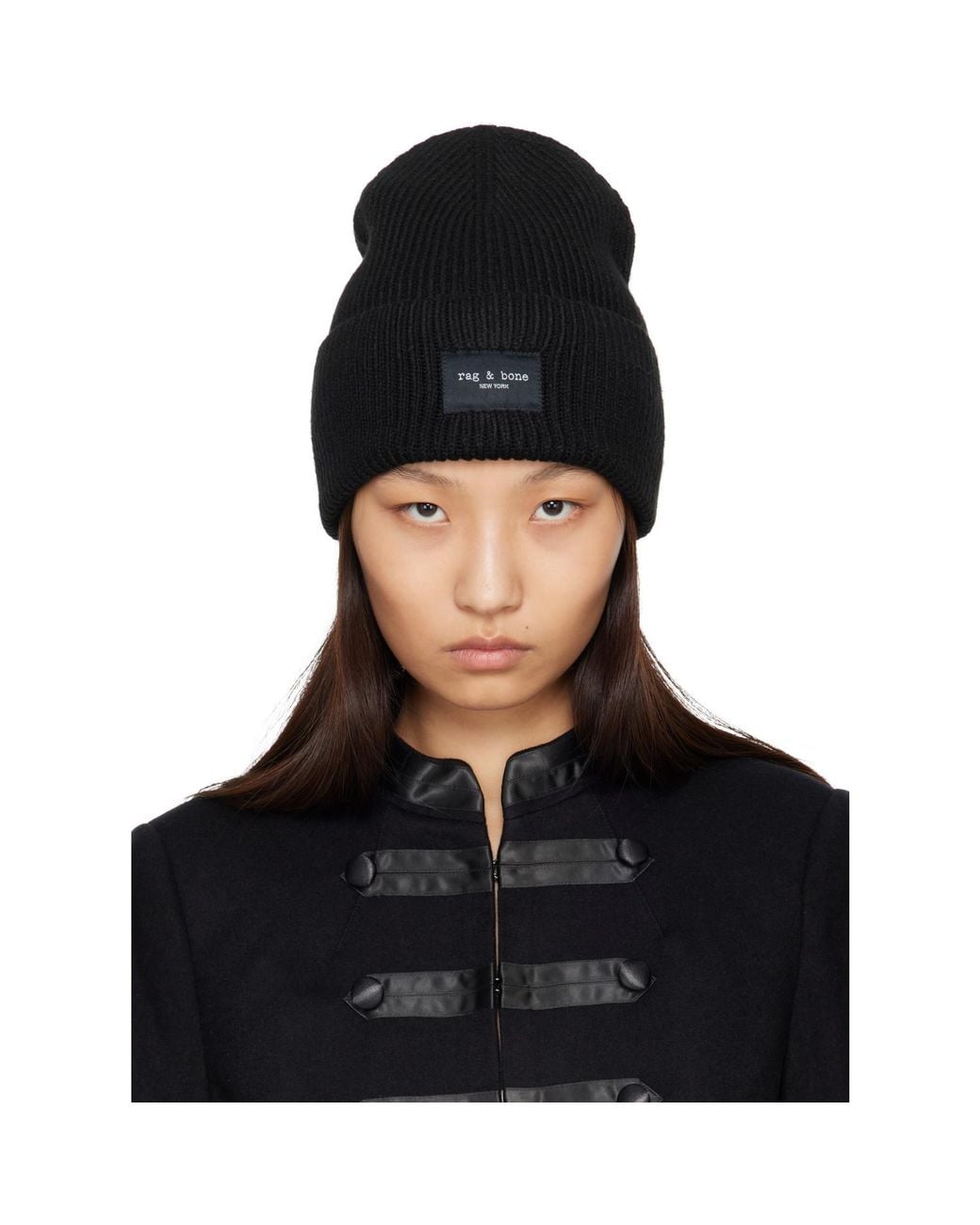 Rag & Bone Black Blake Rib-Knit Beanie