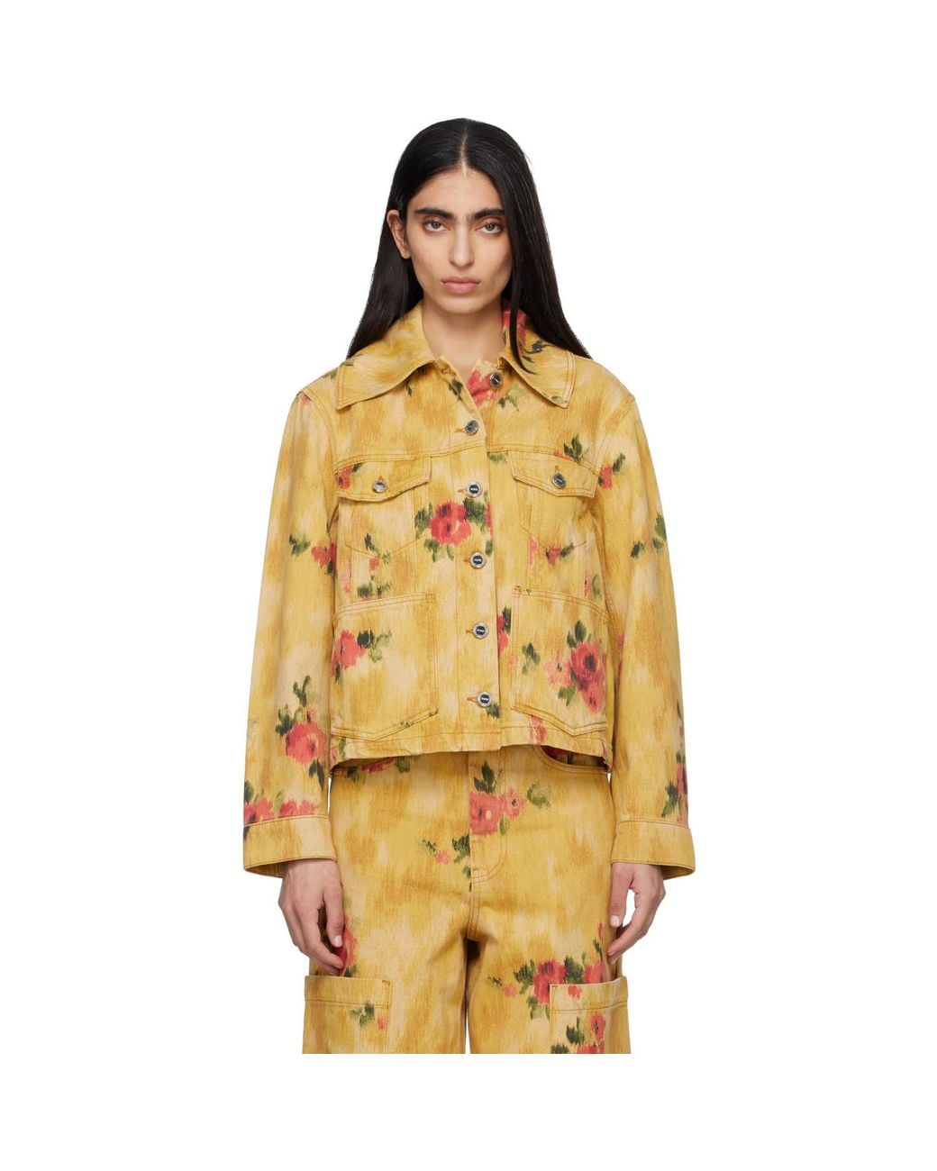 Ganni Orange Printed Denim Jacket