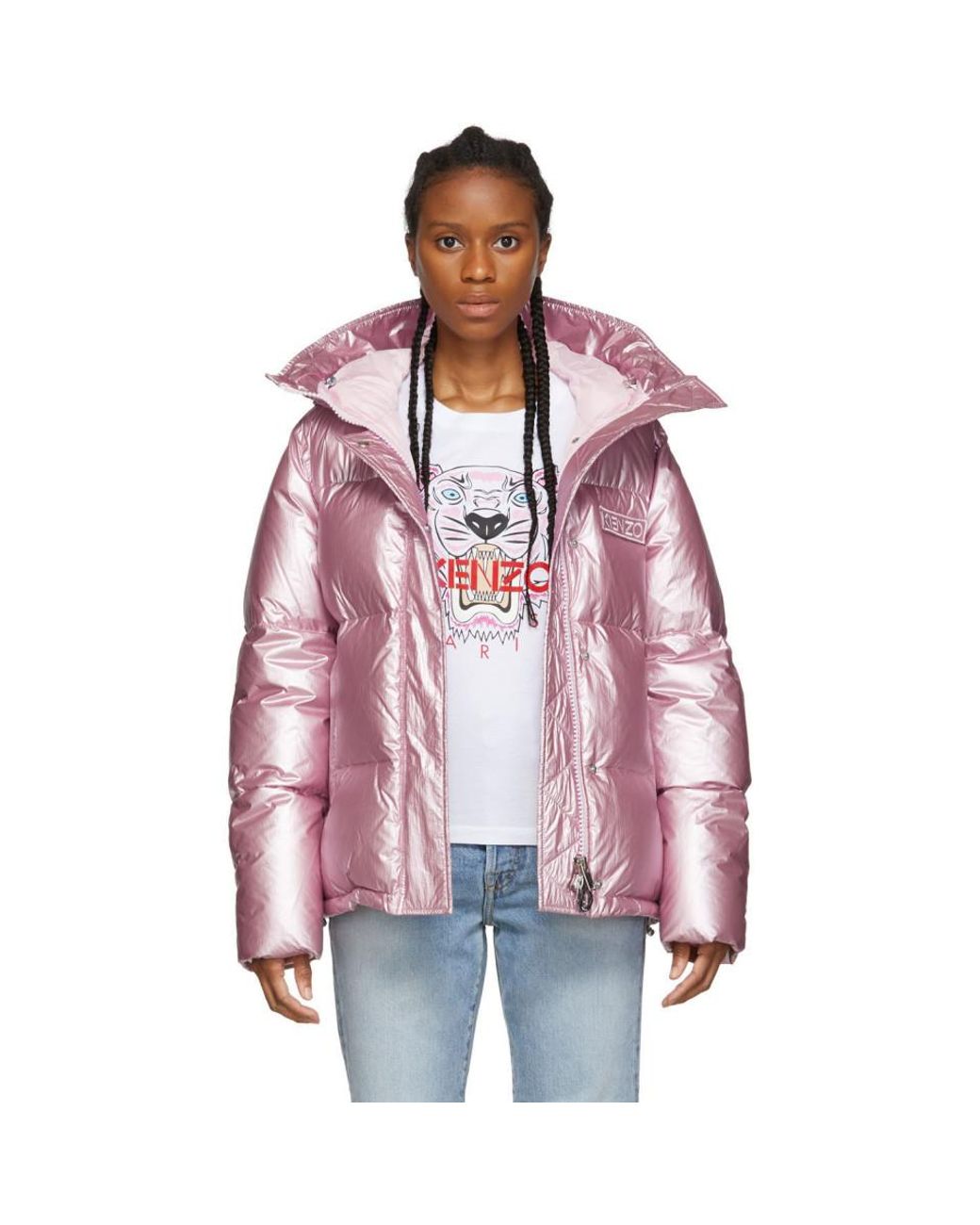 KENZO Quilted Down Jacket With Logo in Pink | Lyst Australia