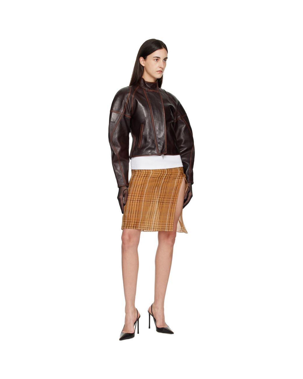 Mugler Brown Sheer Organza Midi Skirt