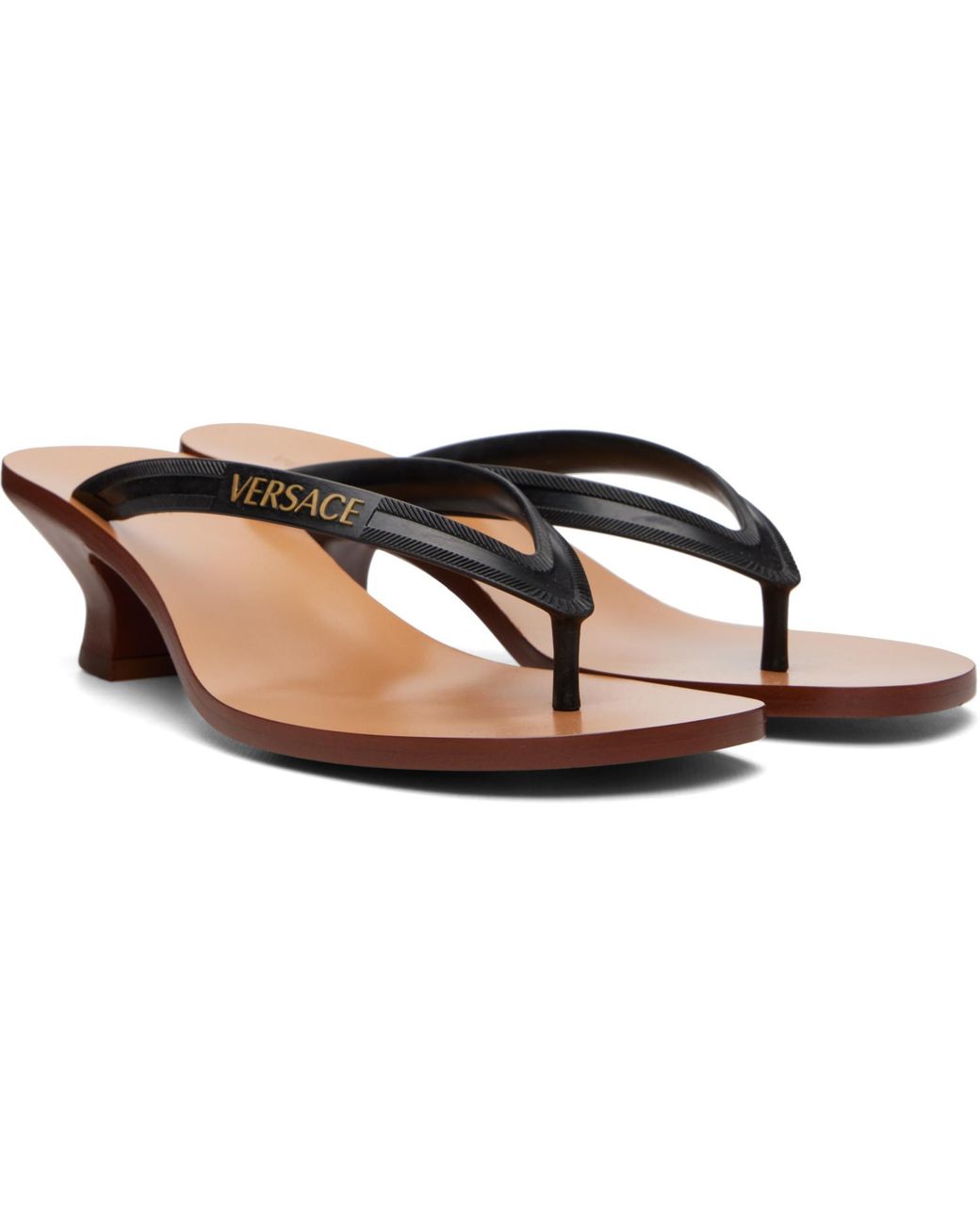 Versace Brown Sophie Rubber Thong Heeled Sandals