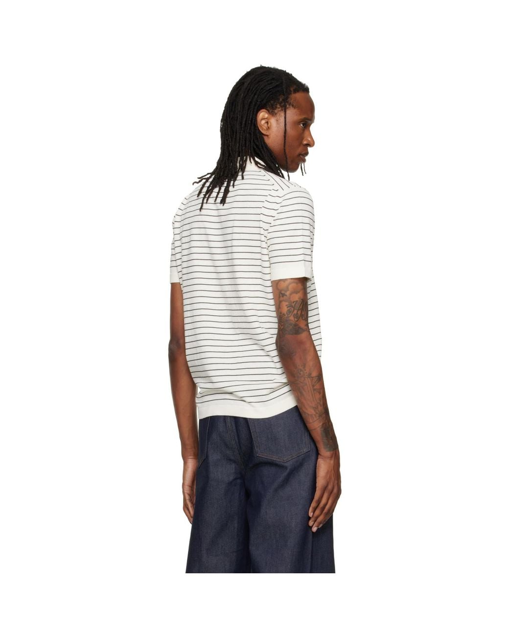 A.P.C. White Off- Fitted Striped Polo for men