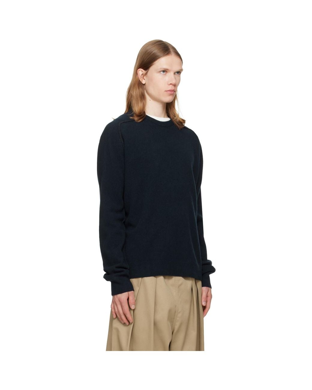 Maison Margiela Blue Virgin Wool Crewneck Sweater for men
