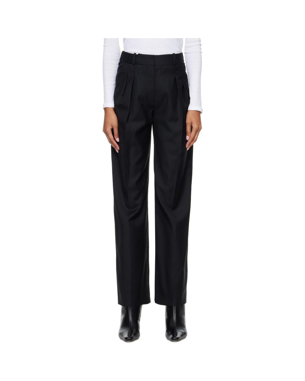 Loulou de Saison Black Sbiru Virgin Wool Pleated Trousers