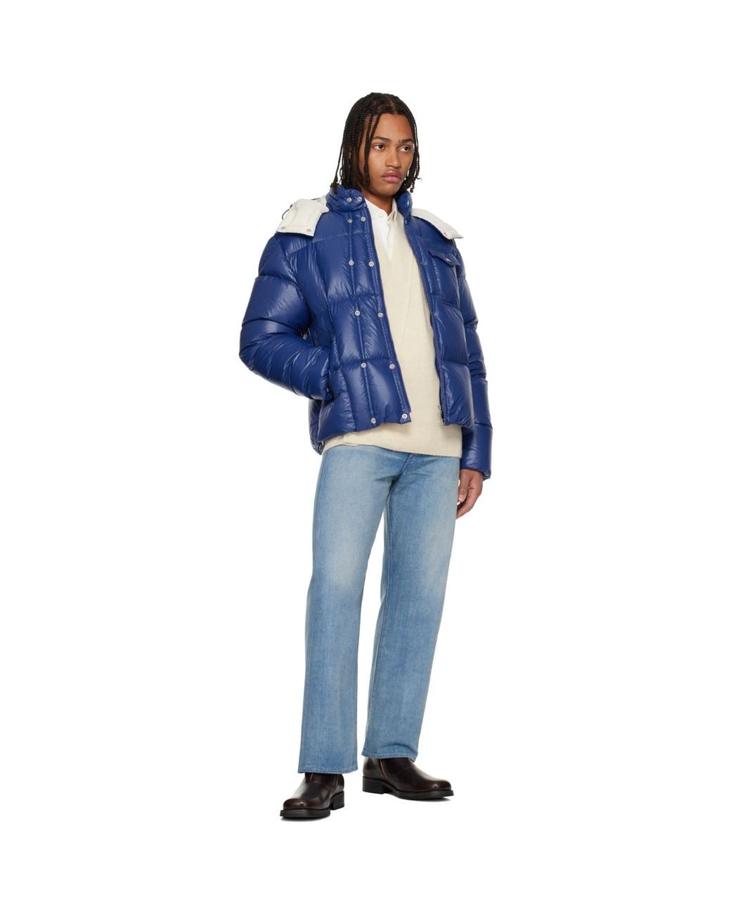 Moncler Blue Serfanto Hooded Short Down Jacket for men