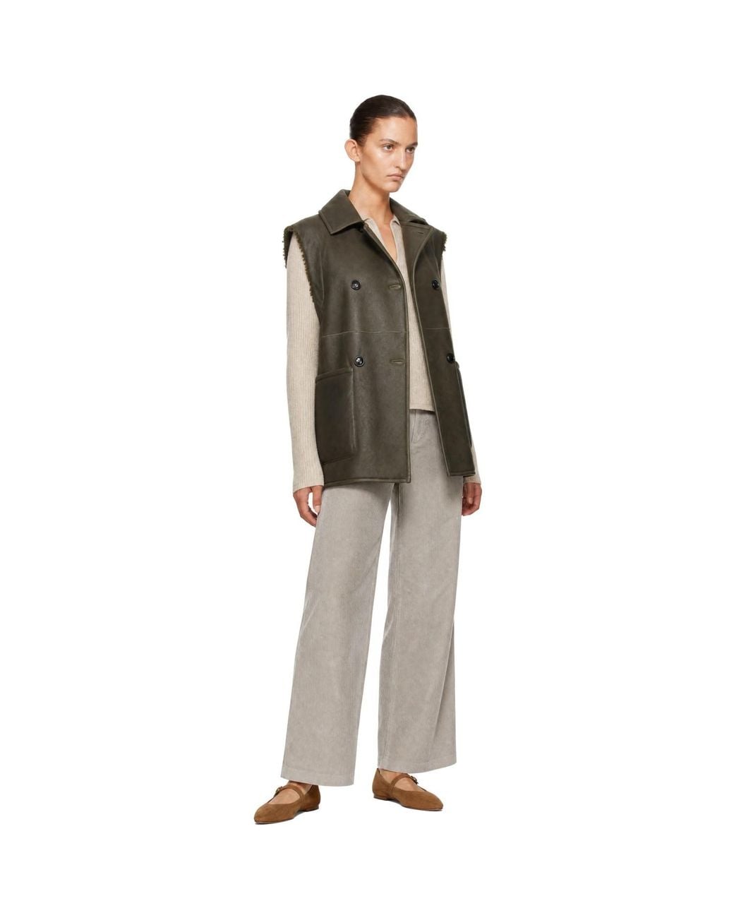Max Mara Green Khaki Brianza Shearling Vest