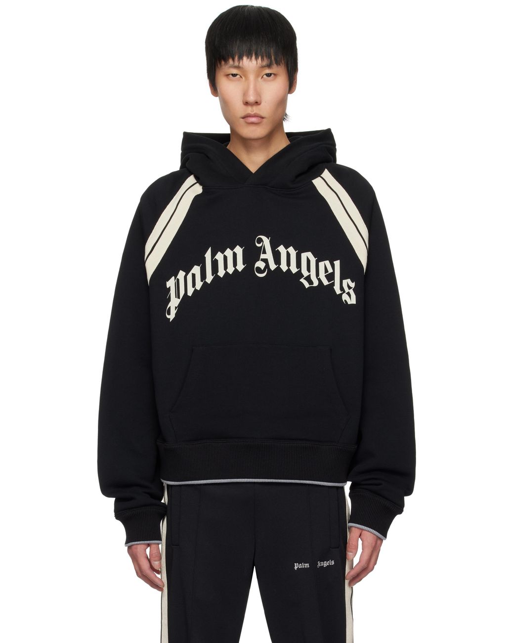 Palm Angels Curved Logo Track Hoodie in Black for Men | Lyst
