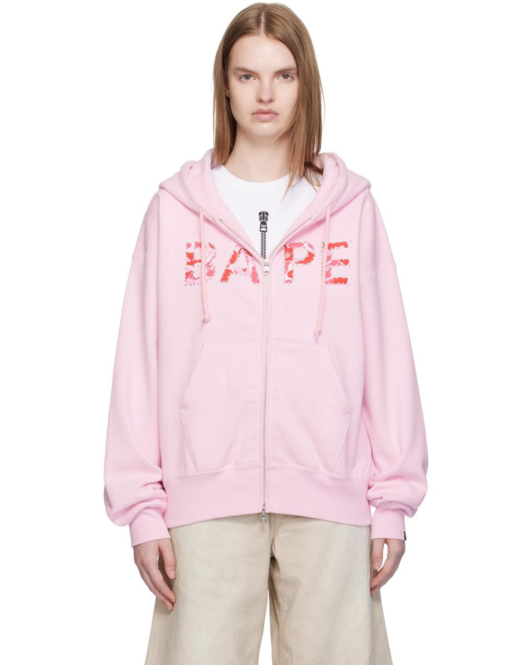 A Bathing Ape Abc Camo Crystal Logo Wide Zip Hoodie in Pink | Lyst