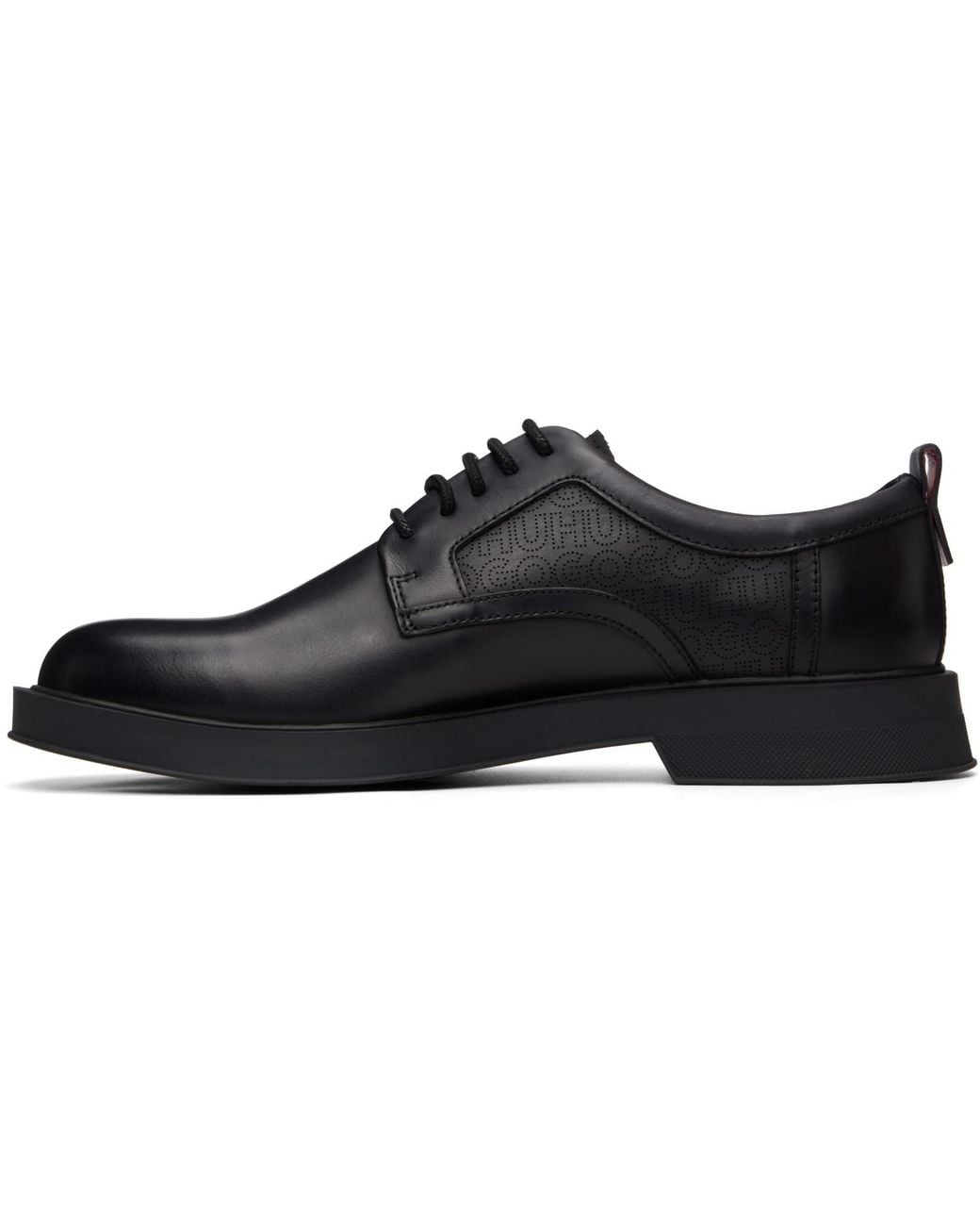 HUGO Black Perforated Monograms Leather Derbys for men