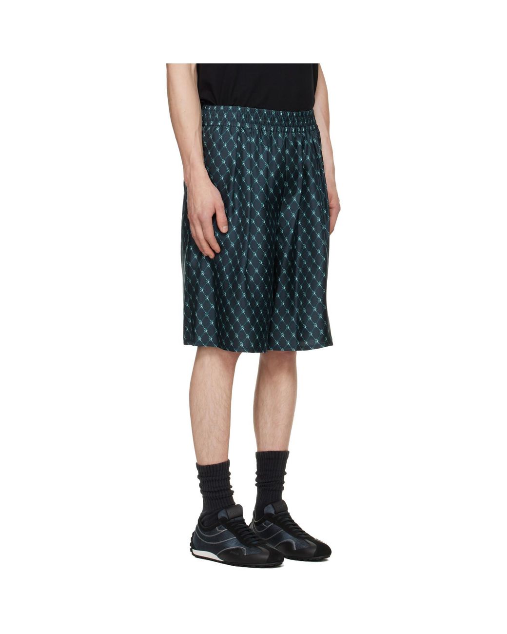 Balmain Black Grid Print Silk Loose Pyjama Shorts for men