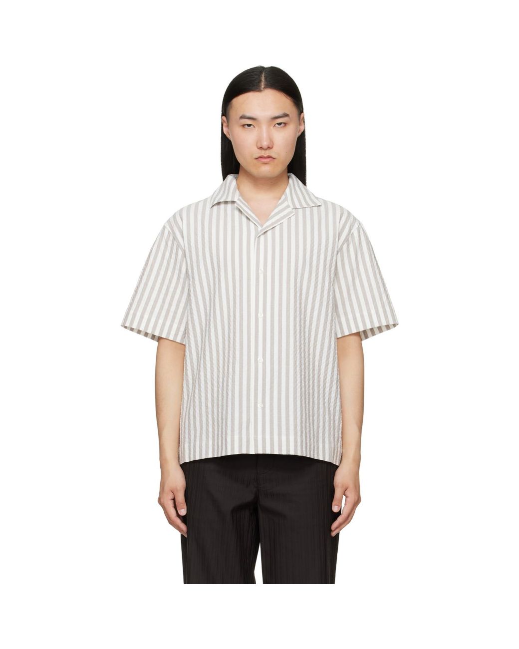 HUGO White Oversized-Fit Seersucker Shirt for men