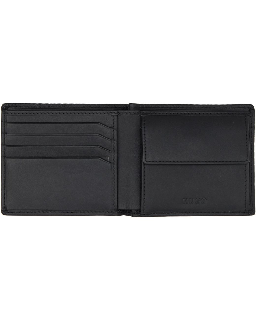HUGO Black Logo-Pattern Leather Wallet for men
