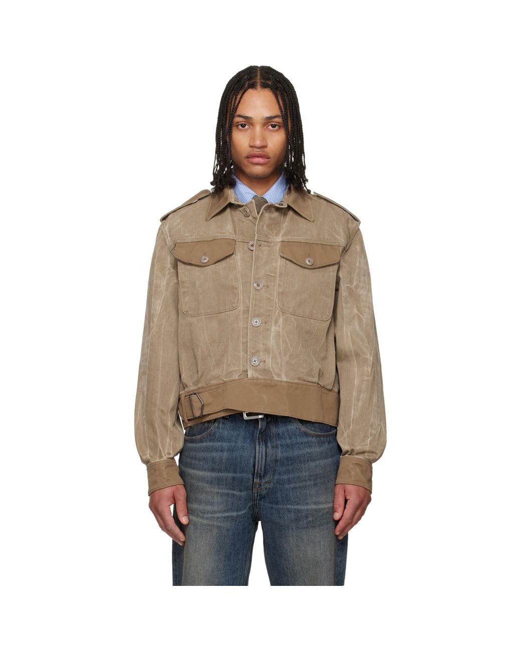 Our Legacy Blue Khaki Battle Denim Jacket for men