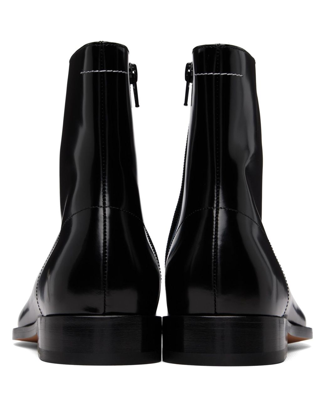 MM6 by Maison Margiela Black Polished Leather Ankle Boots for men